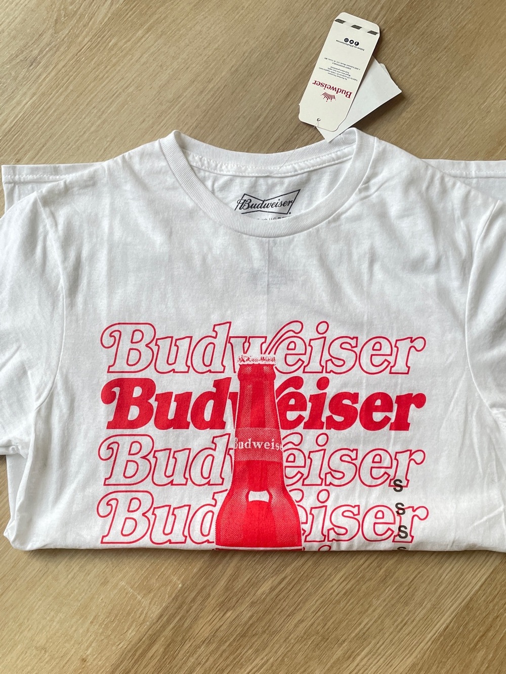 Budweiser White Kids Tee with Red Bottle and Logo Print